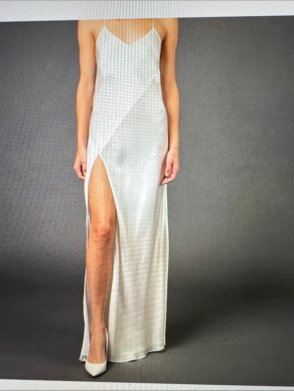 Michelle Mason Satin Ivory Dress with Front Thigh Slit
